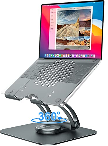 Tounee Adjustable Laptop Stand for Desk, Ergonomic Holder with 360° Rotating Base, Aluminum Computer Stand Riser Compatible with Air, Pro, All Laptops 10-16 - Gray