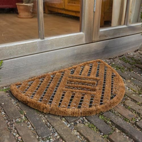 Fußmatte außen Kokosmatte Bürstenmatte wetterfest natur 40x60 cm halbrund | Coco Brush Fussmatte Außenbereich Türmatte wetterfest Bürstenmatte Kokosfaser natur Kokosmatte strapazierfähig Fußabstreifer