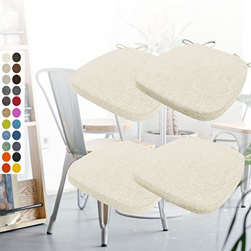 4er Set Stuhlkissen 40x38x3cm mit Bändern,Waschbare Sitzkissen Rutschfest,Stuhlauflage Stuhlpolster Sitzkissen,Abnembar Bezug Mit Reißverschluss,Ideal für Zuhause Büro Küche Esszimmer,Cremeweiß