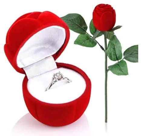 Générique Boite Rose pour Bague - Alliance Ecrin Mariage Fleur Romantique - Rouge
