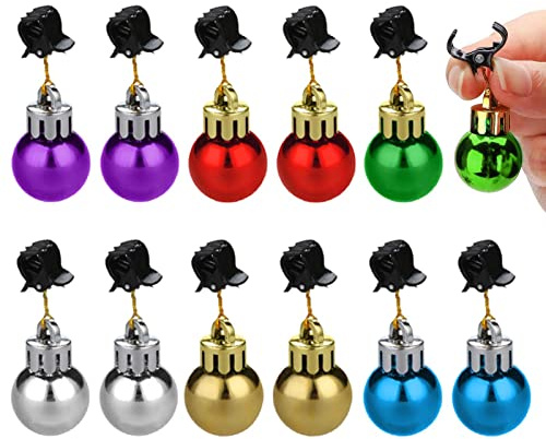 LINGJIONG 12 st julskäggsmycken, skäggkulor, flerfärgad miniskägg klingande bjällror skäggkulor-ornament med klämmor, färgglad jul ansiktsdekoration för män, juldekoration