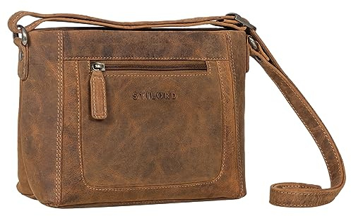 STILORD Julina Damen Handtasche zum Umhängen Rauleder hell-braun mittelgroß für Shopping Freizeit, Party und City Vintage ideal als Echt-Leder Tasche Umhängetasche und Alltagshandtasche