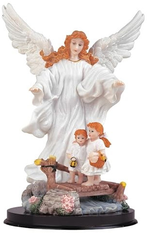 ICE ARMOR 22,9 cm H weißer Schutzengel mit Kindern Statue Heilige Figur religiöse Dekoration