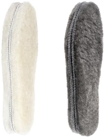 riemot 2 Paar Echte Lammfell Einlegesohlen für Damen Herren Winter Warme Schaffell Einlegesohlen Weiche Kuschelige Flauschige Lammfell Schuheinlagen für Schneestiefel,Hausschuhe Beige Grau Gr.43 EU