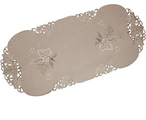 Tischdecke Mitteldecke Tischläufer Deckchen Kissenhülle Herbst beige braun Bestickt mit Blättern Leinenoptik (40 x 90 cm)