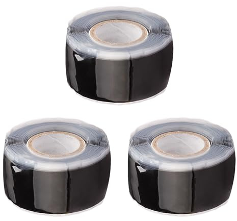 MEMOFYND 3 piezas de cinta aislante de silicona, cinta de silicona autofusible, cinta de reparación de electricistas multiusos para cables, tuberías, fugas de tuberías de agua (negro)