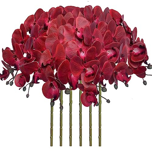 FagusHome 6 stycken konstgjorda phalaenopsis blommor vit 80 cm konstgjorda orkidéblommor stamväxter för heminredning (röd)