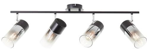 Lightbox moderner Spotrohr - 24 x 75 x 15 cm - Deckenstrahler mit klaren Glas Schirmen & schwenkbaren Köpfen - 4 x E27, max. 40 W - aus Metall/Glas - in Schwarz/Rauchfarben