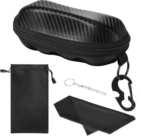 MoKo Brillenetui, Universal Halbhart Brillen Case, Sonnenbrille Lesebrille PU Brillenetui mit Metallhaken Mini Schraubendreher, Tragbar Brillenorganizer Aufbewahrung für Männer Frauen, Schwarz