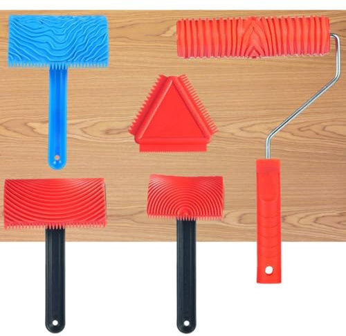 Kapmore 5-teiliges Set Holzmaserung Walzen, DIY Gummibürsten für Holztextur Kunstmalerei, Langlebige Musterwerkzeuge für Wand, Boden und Möbeldekoration