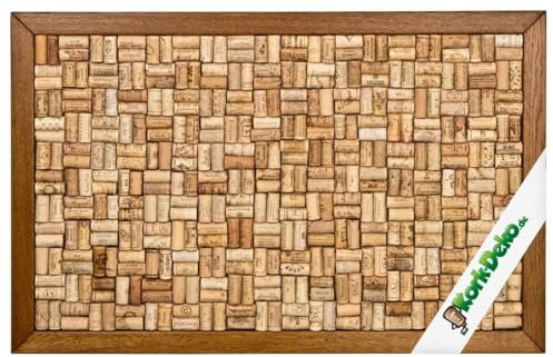 Kork-Pinnwand – XL Pinnwand aus gebrauchten Korken/Weinkorken mit Rahmen (hellbraun) – 90 x 60 cm – 100% Naturkorken – elegant und stilvoll – Accessoire für Küche und Wohnzimmer (Gebrauchte Korken)