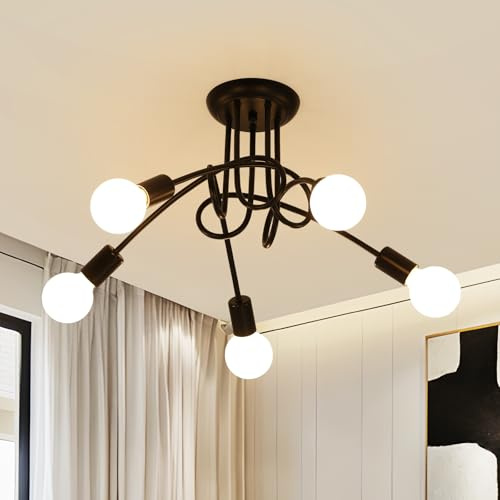 Comely Lámpara de Techo, Vintage Candelabros, 5 Luces E27 Lámparas Colgantes Modernas, Retro Elegante Lámpara Industrial E27 Lámpara de Araña Sputnik para Salón, Dormitorio, Restaurante, Negro