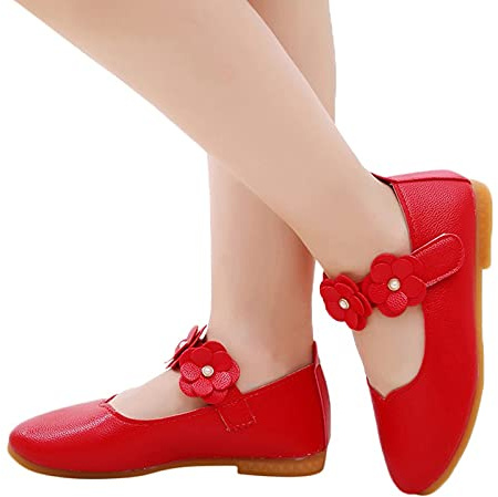Prinsessskor, flicka, småbarn, skor, ballerina, skor, babygolvskor, eleganta dopskor, halkfria skor, fest, ballerinaskor, lära-gå-skor med kardborreband, röd, 35 EU