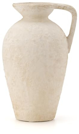 Luka Vaso in ceramica rustica 23,5 cm, vaso in terracotta con maniglia, vaso neutro alto, vaso decorativo per soggiorno, tavolo, decorazione per scaffali (Off-White, L)