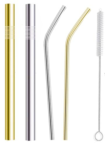 2pcs Paille Bubble Tea Inox Paille Réutilisable Large Paille pour Bubble Bille - 12mm Large Bouche avec Brosse de Nettoyage (4pcs mixte)