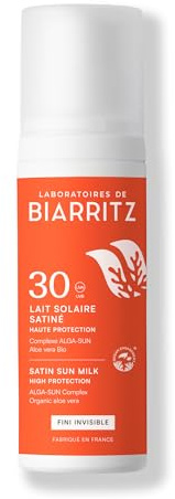Laboratoires de Biarritz - Satin-Sonnenmilch LSF30 - Transparente, flüssige Textur - Gesicht & Körper - Frische-Effekt sofort nach dem Auftragen - Duft 100% natürlichen Ursprungs - 100 ml