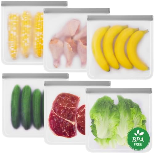 LKSUMPT 6 Stück Gefrierbeutel Gallonen, wiederverwendbare Gefrierbeutel, Lebensmittelaufbewahrungsbeutel, BPA-frei, wie wiederverwendbare Ziploc-Beutel, auslaufsicher, extra dick, für Reisen und