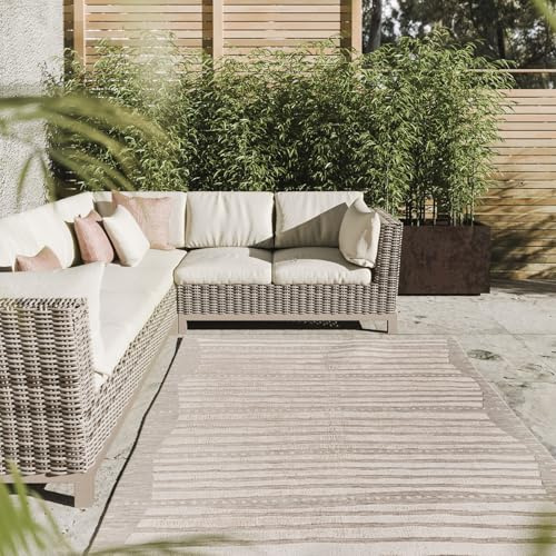 Interiyou Outdoor Teppich Wetterfest Florenz - 240x350 cm Beige - Wasserfest für Balkon, Terrasse, Garten - Outdoorteppich passend auch für Wohnzimmer, Schlafzimmer und Küche - Aussenteppich