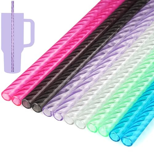 NiHome 12 Pack Wiederverwendbare Plastik-Strohhalme für Stanley 1,2L Becher, 30 cm Lange Wellenmuster-Strohhalme, Mit 2 Reinigungsbürsten, Aus Robustem PETG(Gemischte Farben)
