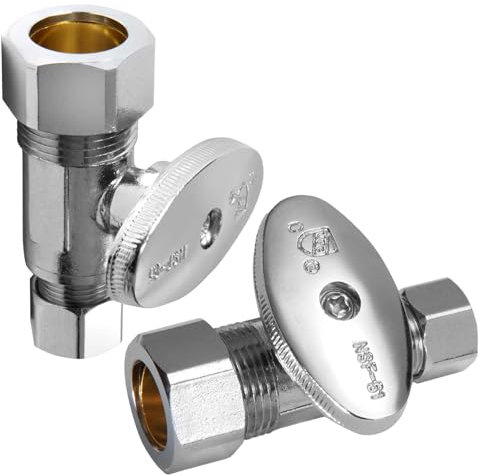 2-PCs HeSun Straight Stop Valve, 1/2 Nominal (5/8OD) Compression x 3/8 OD Compression, 1/4 Turn Shut Off Valve for Bathroom, Chrome Plated Brass(VALVE122-2)