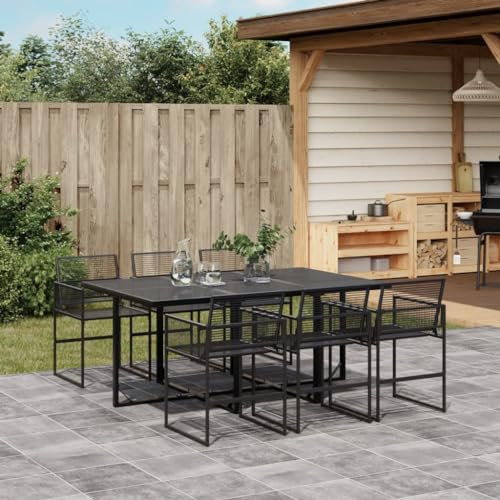 XGWKCNV Gartenmöbel-Set, 7-teilig, schwarz, Polyrattan, Gartenmöbel-Sets