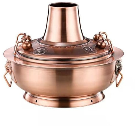Fondue Chinese Copper Hot Pot, Hot Pot, 30CM Vintage Hot Pot Shabu Steamboat Copper Charcoal Chinese Cooker Soup for Gas Stove Mongolian Multi-Person Hot Pot