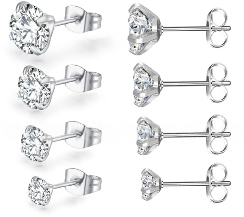 ZKGYUS 4 paires de boucle doreille femme, boucles d'oreilles femme argent, boucle d'oreille acier inoxydable, Boucles d'oreilles médicales sans nickel, hypoallergéniques 3-6mm