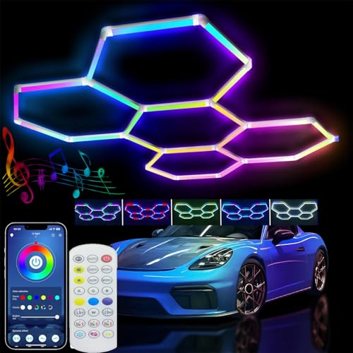 Neon Led Hexagonal Garage Light, Paneles Hexagonales Gaming con Diseño de Nido De Abeja, RGB para Trabajo y Taller