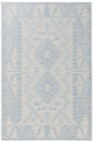 benuta Nest Teppich Bronco - Blau 80x150 cm - Kunstfaser - Outdoor geeignet - Rechteckig & im Style: Geometrisch, Minimalistisch - Pflegeleicht für Wohnzimmer Schlafzimmer