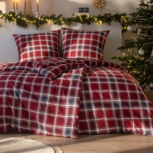 ESTELLA Flausch Bettwäsche Set, 135x200 cm + 80x80 cm, Design 10 | 100% Baumwolle, Kuschel Flanell, Deutsche Markenqualität, Garantie Reißverschluss