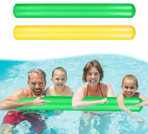 MUYAPAY 2 Stück Schwimmnudel Poolnudel, 105cm Aufblasbarer Schwimmnudel für Kinder und Erwachsene, Schwimmbad Nudelschwimmer zum Baden, Schwimmtraining, Aquasport, Wassergymnastik (Gelb, Grün)