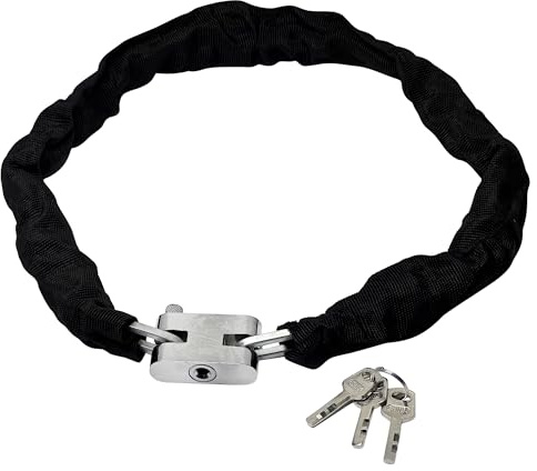 Trimming Shop 38mm x 1m Bike Lock, 3 Key Motorcycle Padlock with Chain, Heavy Duty Weatherproof, Protective Cover, Anti-Theft Lock Chain for Bikes, Bicycles, Scooters, Motorbikes Door Gate Fence