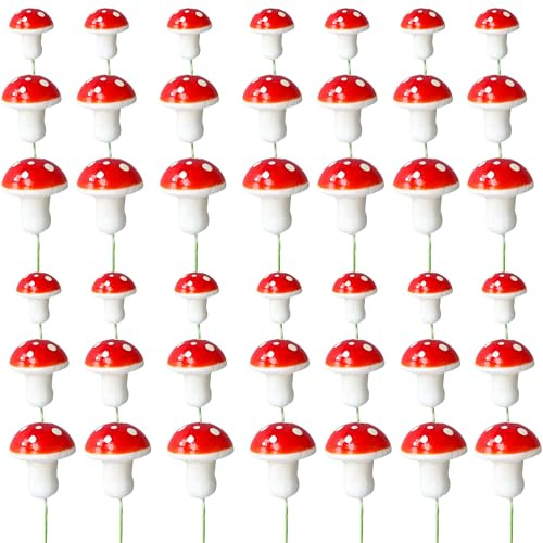 Gyufise Lot de 30 mini cure-dents en forme de champignon rouge pour gâteau d'anniversaire, fête prénatale, fête