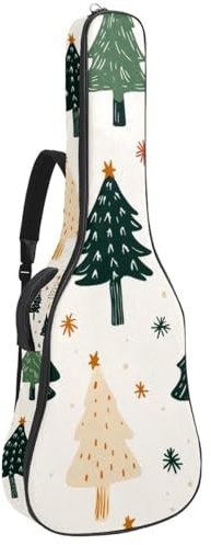 Happy New Year Hund mit Nikolausmütze und Schneeflocken gepolsterte Gitarrentasche, schützende Akustikgitarre Abdeckung Gigbag für E-Bass Konzertgitarre, Mehrfarbig 04, 42.9x16.9x4.7 in, Lässiger
