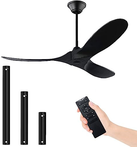 Ventilateur de plafond moderne en bois noir de 132,1 cm avec télécommande pour chambre à coucher, salon, cuisine, terrasse, porche, design à 3 pales sans lumière