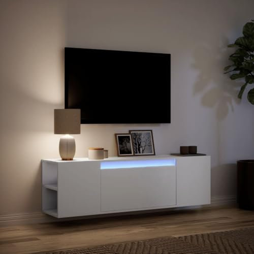 IKAYAA Mobile Porta TV 135 cm Mobile TV a Parete con Luci LED Mobile TV Soggiorno 135 cm Mobile TV Sospeso per Soggiorno o Salotto-Bianco-135 cm