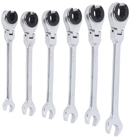 Srliya Jeu de 6 Clés à Cliquet 10-17mm, Tête Flexible Ouverte Métrique, Engrenage à 72 Dents, extrémité Ouverte Réglable pour Tube de Climatisation
