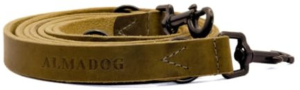 ALMADOG® Verstellbare Hundeleine Joker - Umhängeleine aus nachhaltigem Leder - Made in Germany - Olivgrün (20mm x 230cm)