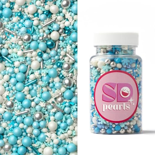 SD Pearls Zuckerstreusel Frozen Elsa Deko für Kuchen Torte Muffins–Winter Streusel mit Schneeflocken und Glanzperlen–Tortendeko Weihnachten Geburtstag Eiskönigin Party (Mix „Frozen Heart“, 100g)