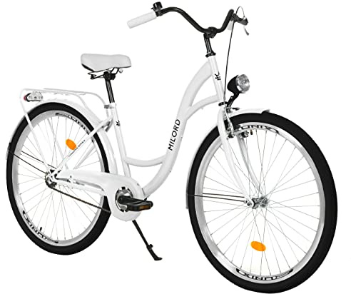 MILORD Damenfahrrad Citybike Komfort Bike Retro Hollandrad Vintage Fahrrad, 26, 28 Zoll, 1-Gang (Weiss, 28 Zoll)