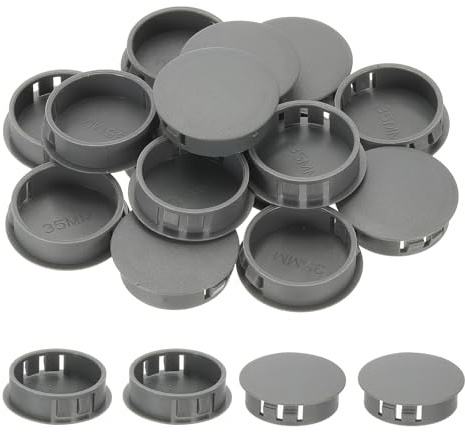 PATIKIL Plastic Hole Plugs, 34 Pcs 1 3/8(35mm) Plastic Plugs Screw Hole Plug Snap Desk Grommet Buckle Knockout Locking Plugs Furniture Insert End Cap for Holes Kitchen Cabinet, Gray