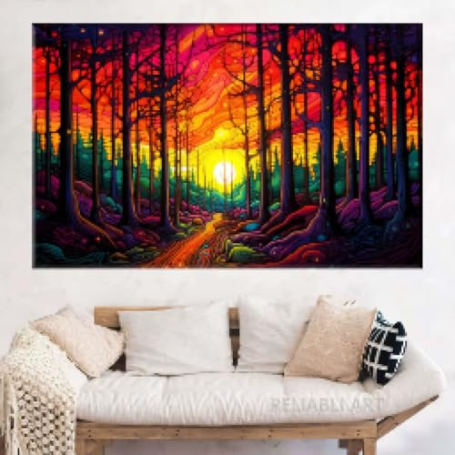 BMGKYAGL Ölgemälde „Bunter Wald bei Sonnenuntergang“, gedruckt auf Leinwand, Orangenbaum-Landschaft, Poster, Wandkunst, Raumdekoration, 20 x 30 cm, rahmenlos