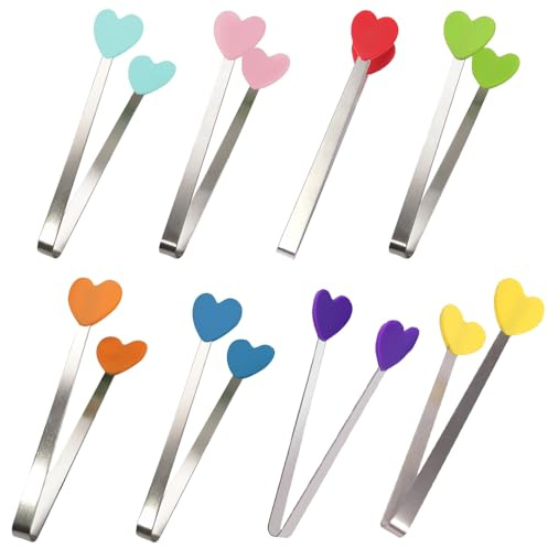 8 Pcs Mini Silicone Tongs, 5.5 Inch Heart-Shaped Serving Tongs for Kids, Food, Appetizers, Ice Cubes, Fruits, Sugar