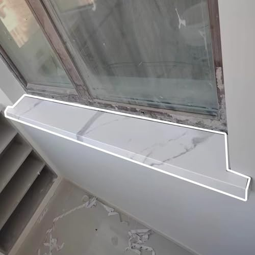 Fensterbankabdeckung Weiße Fensterbank mit Struktur, Marmor-Fensterbank-Arbeitsplatte für die Inneneinrichtung, Glatte Verbundplatten-Fensterbankabdeckung für den Außenbereich(Style2,4x42in (10x107cm)