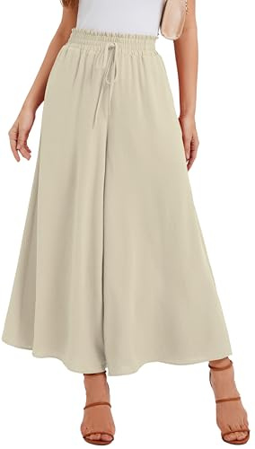 WUWUSKY Sommerhose Damen Leicht Lässige Palazzo Hose Elegant High Waist Baggy Freizeithose mit 2 Taschen,Aprikose,M