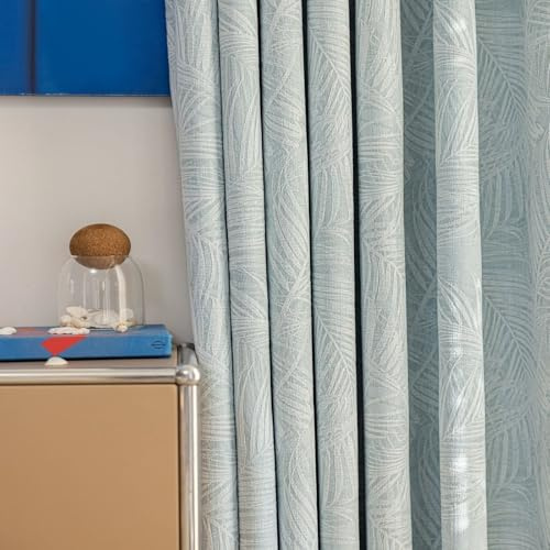 Homxi Blickdichte Gardinen Verdunkelungsvorhang 2er Pack,2 x 200W x 270H cm,Gardine Vorhang Hellblau Einfarbig mit Jacquard Muster Gardinen Nach Maß mit Ösen