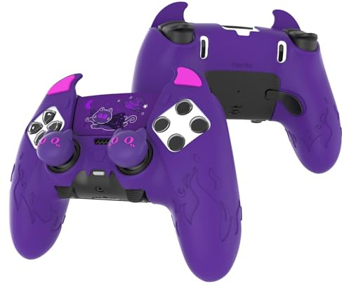 playvital Coque pour ps5 Edge Grip Manette,Violet-Démon Mignon | avec Protection Joystick pour ps5 Edge Accessoires & Autocollant Pavé Tactile,Housse Silicone Antidérapant Cover Skin