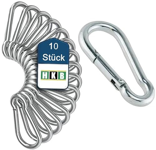 Karabinerhaken 8 x 80 mm Feuerwehrkarabiner Edelstahl V2A DIN 5299 Form C 230 kg | Angeln Klettern Karabiner für Schaukel, Markisen, Wandern, Camping UVM. (10 Stück)