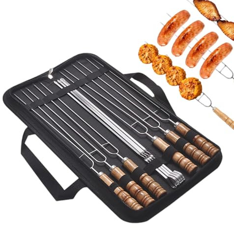 Brochetas Metálicas | 10 Piezas Brochetas Acero Inoxidable Con Mangos De Madera,Utensilios Reutilizables Antioxido Mangos Madera Utensilios Asador Largos Picnic Familiar Exterior