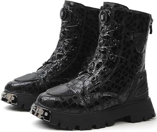 Kvinnors Motorcykel Stövlar, Hög Topp Ankelstöd Motorcykel Skor, Casual Läder Vattentät Slip Motorcykel Ridstövlar, Black, 36 EU